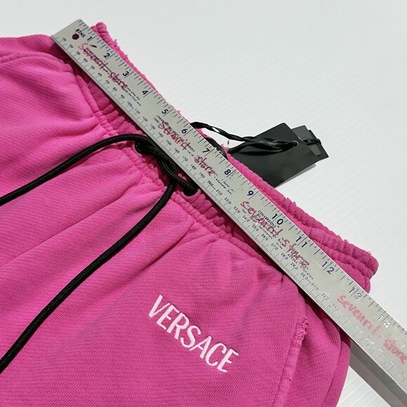 Runway Versace Logo Drawstring Distressed Jersey Pink Shorts Size 38/XS NWT - Picture 11 of 14